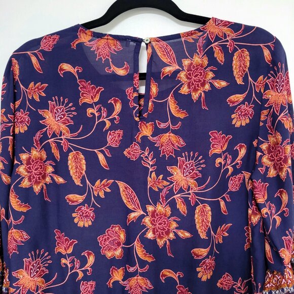 Beach Lunch Lounge Boho Floral Tunic Top 3/4 Bell Sleeve - Picture 9 of 13